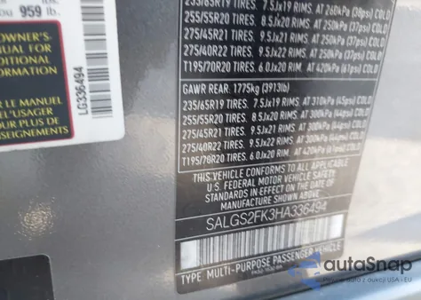 2017 Land Rover Range Rover 3.0L V6 Turbocharged Diesel Hse Td6 z USA, uszkodzony, nr VIN SALGS2FK3HA336494